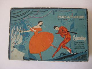 Vtg Art Nouveau Park & Tilford Candy Box Deco Antique Harlequin Sign Chocolate