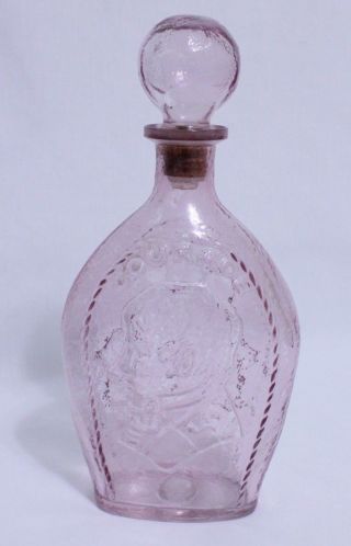 Vintage Lord Calvert Pink Glass Decanter Bottle Courage Sailing Ship Embossed