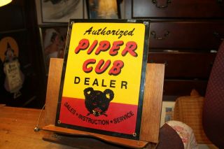 Vintage Porcelain Piper Cub Authorized Dealer Sign 9 " X 12 "