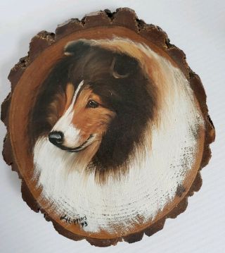 Shetland Sheepdog Handpainted Wooden Plaque Sable And White Sheltie By Higgins