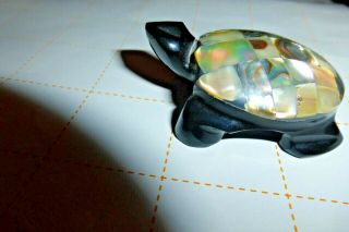 Collectible Vintage Turtle With Mother Of Pearl Shell Back Jet / Onyx?
