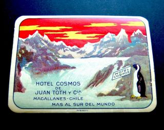 Rare Vintage Penguin Luggage Label Hotel Cosmos,  Magallanes,  Chile,  Ships
