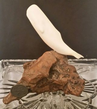 Vintage John Perry White Sperm Whale Sculpture Mounted On Base
