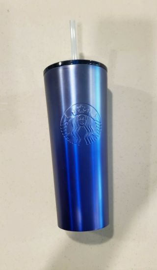 2019 Summer Starbucks Cold Cup Blue Stainless Steel Tumbler 16oz Ombre