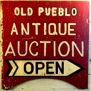 Antique " Old Pueblo " Sign - Advertising - Hand Painted - 23 7/8 X 23 7/8 In