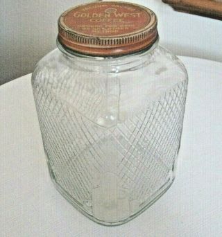 Early Vintage Golden West Coffee Gallon Jar With Lid