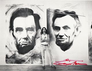 Chuck Levitan.  Artist.  Signed Photo.  Levitan Standing In Front Of Lincoln Split