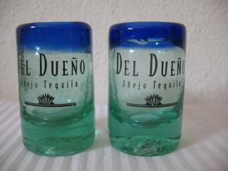 Del Dueno Ahejo Tequila Shot Glass Shooter Set Of 2 Hand Blown Glass Bar Ware