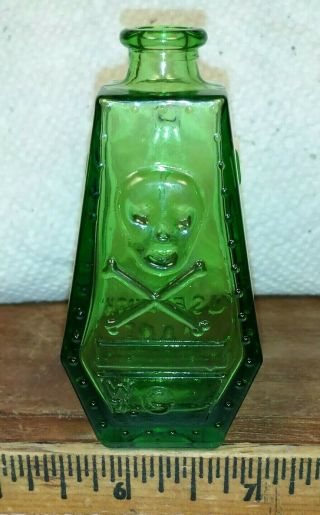 Vintage Wheaton Green Glass Rip Coffin Poison Bottle W Skull & Crossbones