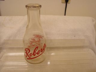 Roberts One Quart Milk Bottle Bb48 Sweet Cream Butter Graphics 2 Sides Red Very