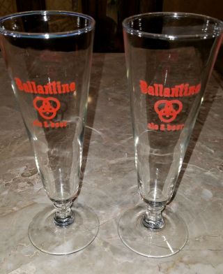 2 Vintage Ballantine Footed Pilsner Ale & Beer Glasses 8.  5 " Newark Nj Ex.  Cond.