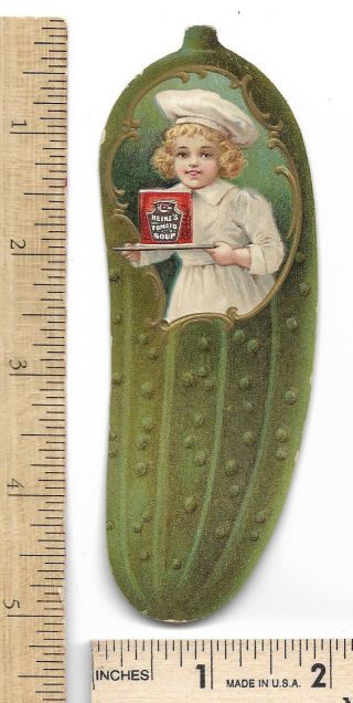 Heinz Pickle Die - Cut Girl Chef Serving Tomato Soup French Back Trade Card