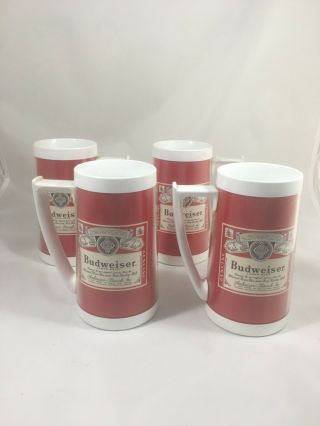 Vintage Beer Mug Budweiser Bar Bud Thermo Serv Insulated Plastic Mug Set Of 4