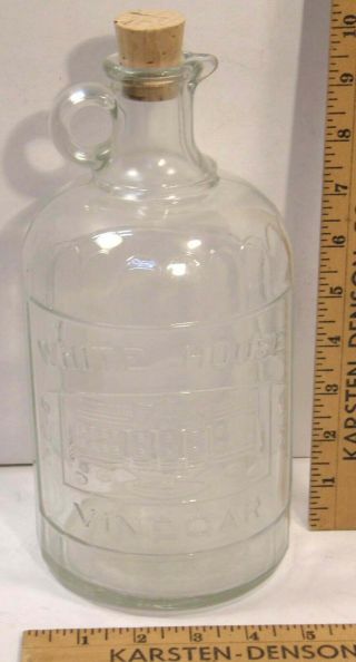 White House Vinegar 1/2 Half Gallon Jug Bottle Cruet Finger Ring Pour Spout