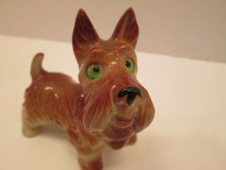 1x Scottish Terrier Scotty Dog Rusty Brown Green Eyes Vintage Pottery Figurine