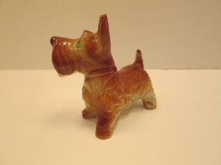 1x Scottish Terrier SCOTTY Dog Rusty Brown Green Eyes Vintage Pottery Figurine 3