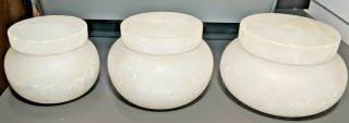 3 Vintage Marble Alabaster Stone Jars With Lids Different Sizes