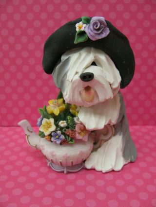 Handsculpted Old English Sheepdog With Teapot Figurine