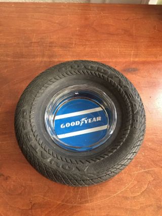 Vintage Goodyear Aquatred Rubber Tire Ashtray With Glass Insert