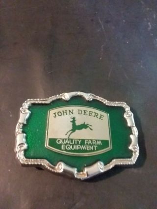 Vintage 1970s John Deere Quality Farm Equipment Belt Buckle (3 6/8 ×2.  5).