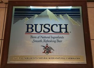 Vintage Busch Beer Mirror Advertising Sign Pub Bar 20”x24”