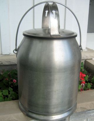 Vintage Mccormick Deering 5 Gal.  Stainless Steel Milk Pail W/ Lid & Handle Can