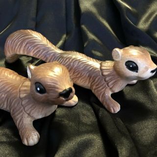 Two Vintage Artmark Japan Ceramic Scampering Chipmunk / Squirrel Figurines 10 "
