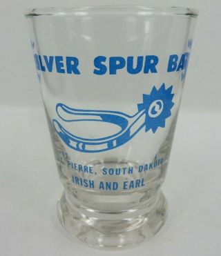 Silver Spur Bar Tavern Drink Glass Ft Pierre South Dakota Sd Blue Paint Vintage