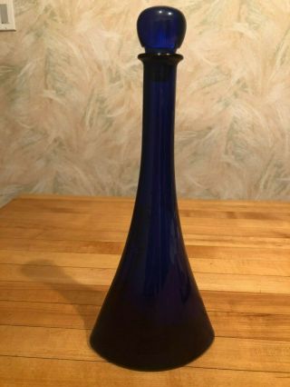 Cobalt Blue Glass Triangle Shaped Wine Bottle 50 Cl With Matching Cork Stopper