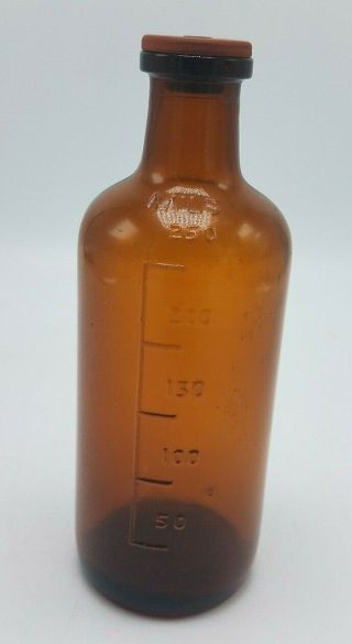 Vintage Amber Brown Glass 250 Mils Measuring Bottle Medicine Apothecary