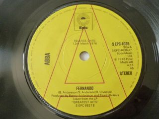 Abba Fernando Rare Epic 1976 Uk Promo/demo Disco 7 " Vinyl Single Record