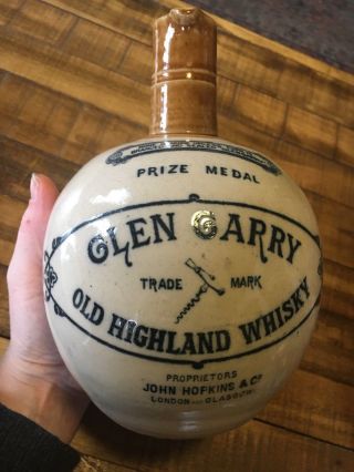 Vintage Glen Garry Old Highland Whisky Stoneware Jug Glasgow & London