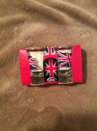 2 Tall Shot Glasses England United Kingdom Great Britain British Flag,