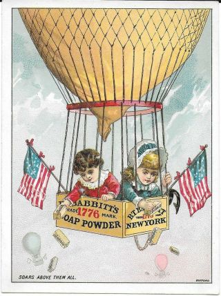 Patriotic Children In A Balloon - Trade Card For Babbitt’s Soap Powder 1880s