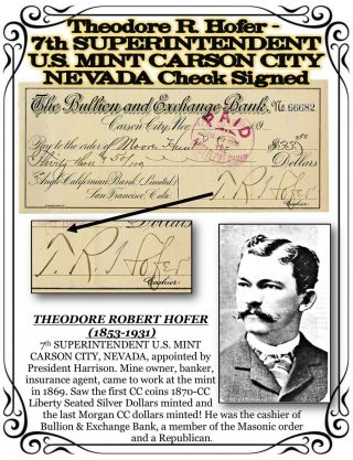 T.  R.  Hofer - 7th Superintendent U.  S.  Carson City Nevada Check Signed