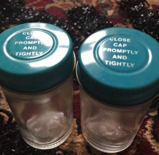Two Vintage Turquoise Top Glass Bottles Fabulous Look Rare
