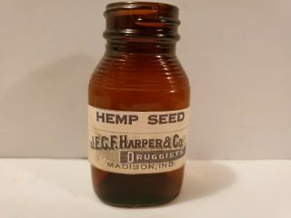Hemp Seed J.  E.  C.  F.  Harper & Co.  Druggists Madison,  Indiana Bottle Decorative Thc