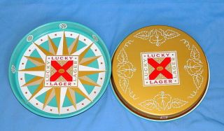 Vintage Lucky Lager Beer Tin Tray With Compass Design - 13 - 1/8 "
