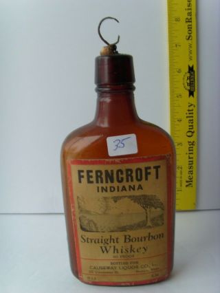 Antiq Labeled " Ferncroft In " ½ Pint Whiskey Bottle/flask 6½” Early 1900 