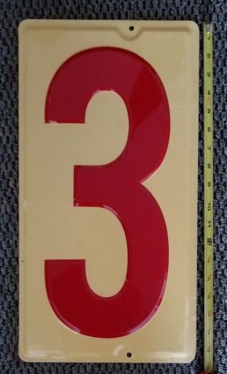 Vintage - Antique Red - White Embossed Gas Station Price Sign.  Number: 3