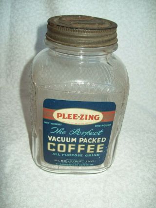 Vintage Plee - Zing One Pound Coffee Jar Glass - Rare