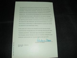 HOG Card Autopen signed Wernher von BRAUN,  SPACE 2