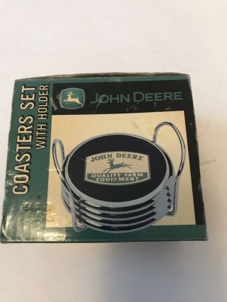 John Deere Set Of 4 Coasters With Chrome Holder,