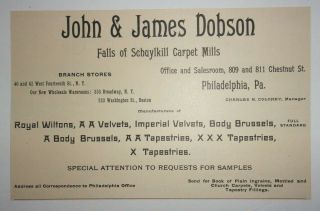 1891 John & James Dobson Falls Of Schuylkill Carpet Mills Advertisement Philadel