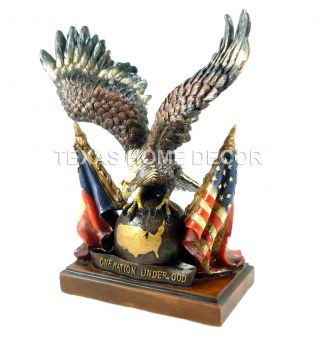 Bald Eagle Figurine Statue United States Flag & Texas Flag Patriotic Decor