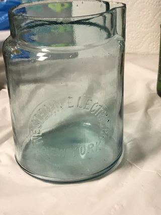 Western Electric Co York Battery Jar Blue Vintage Antique Glass