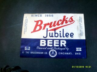 Vintage Irtp Brucks Jubilee Beer Bottle Label Cincinnati Oh