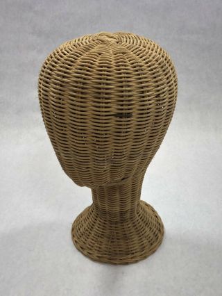 Vintage Wicker Mannequin Head Hat Stand Store Display Curved Base Antique