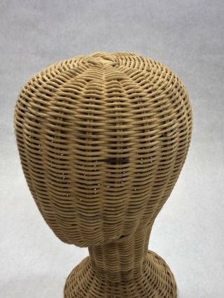 Vintage Wicker Mannequin Head Hat Stand Store Display Curved Base Antique 2
