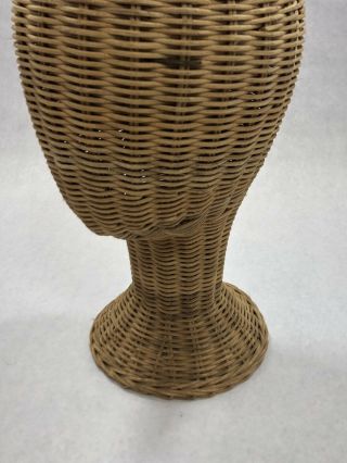 Vintage Wicker Mannequin Head Hat Stand Store Display Curved Base Antique 3